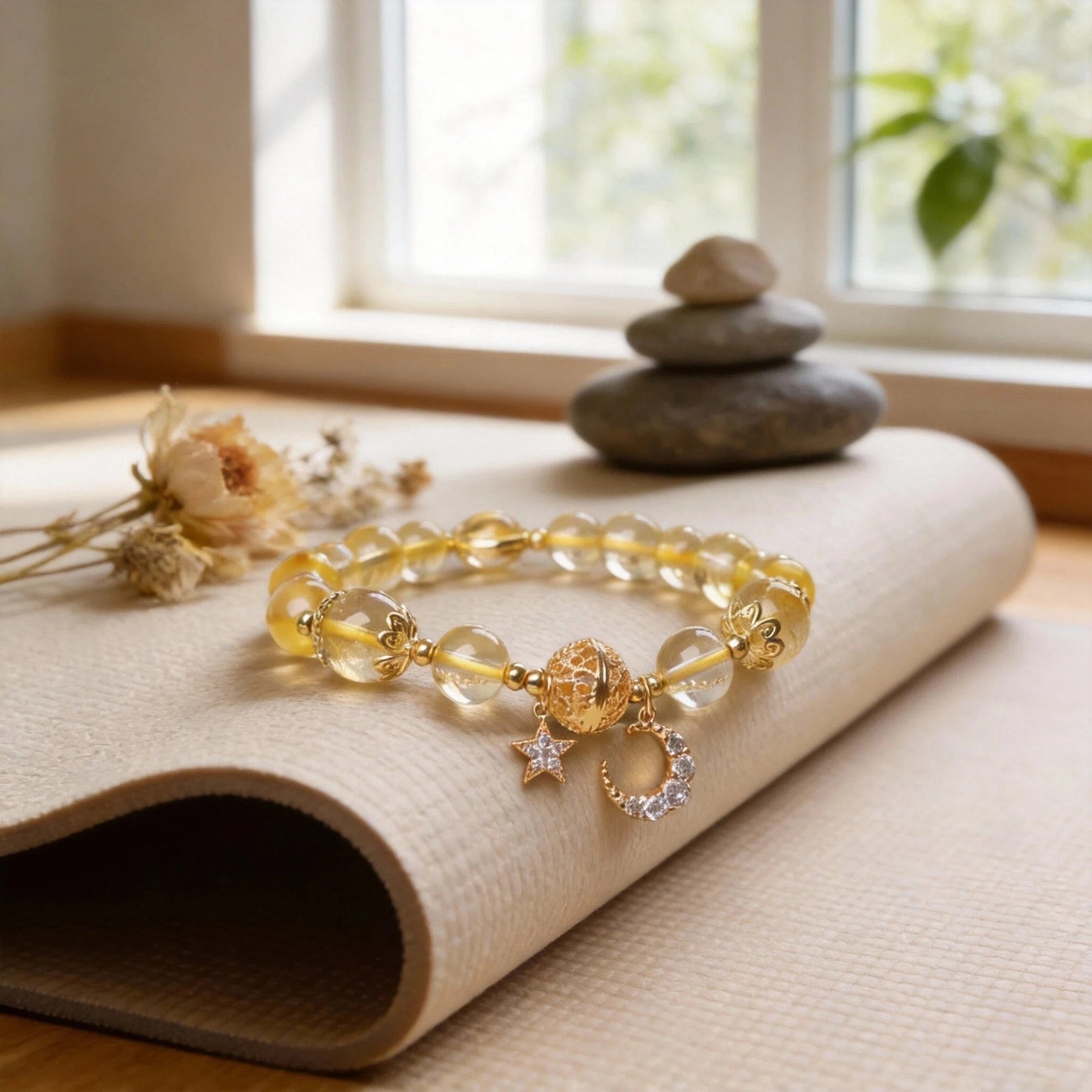 Steady Focus Bracelet — Golden Tone Energy Beads
