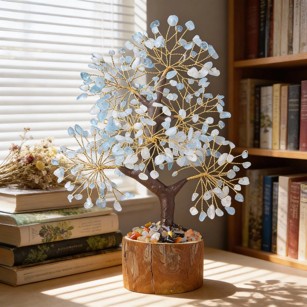 Aquamarine Gemstone Tree — Calm Energy & Clarity Decor
