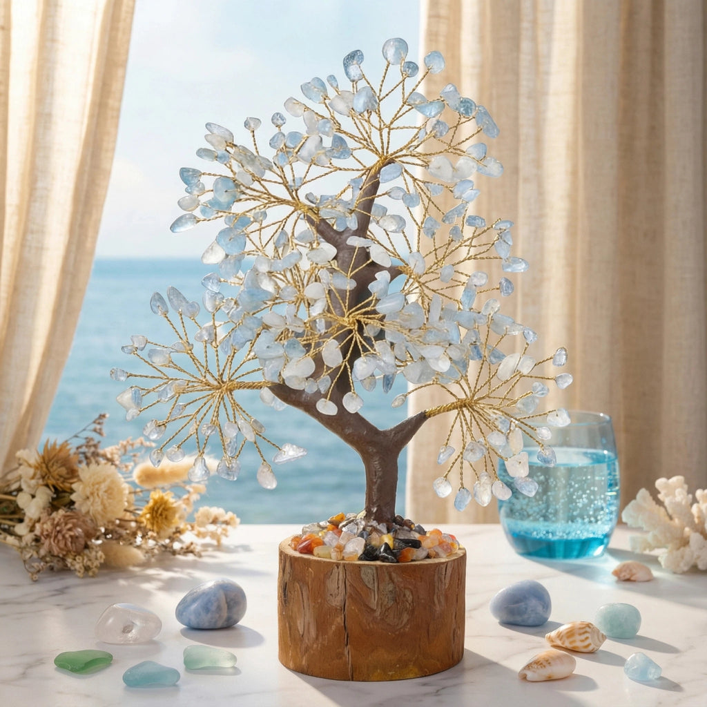 Aquamarine Gemstone Tree — Calm Energy & Clarity Decor