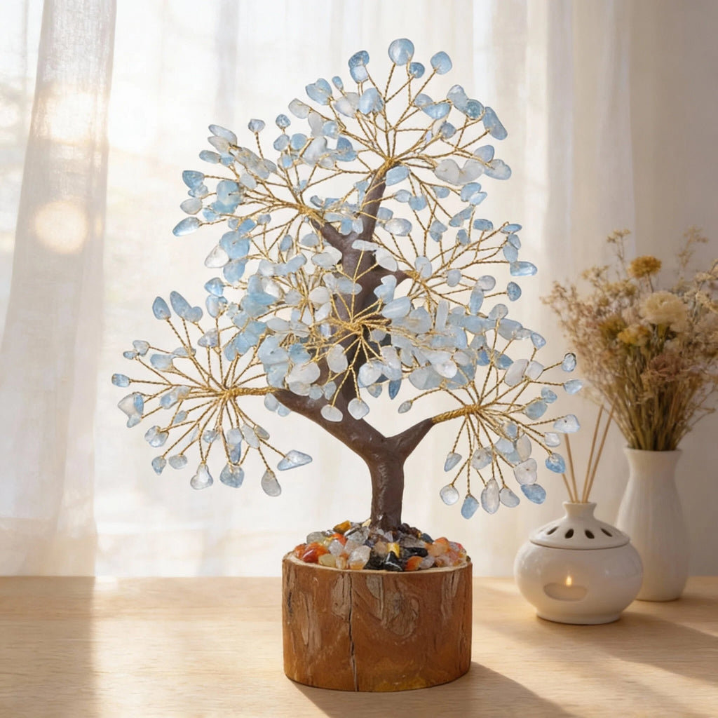 Aquamarine Gemstone Tree — Calm Energy & Clarity Decor